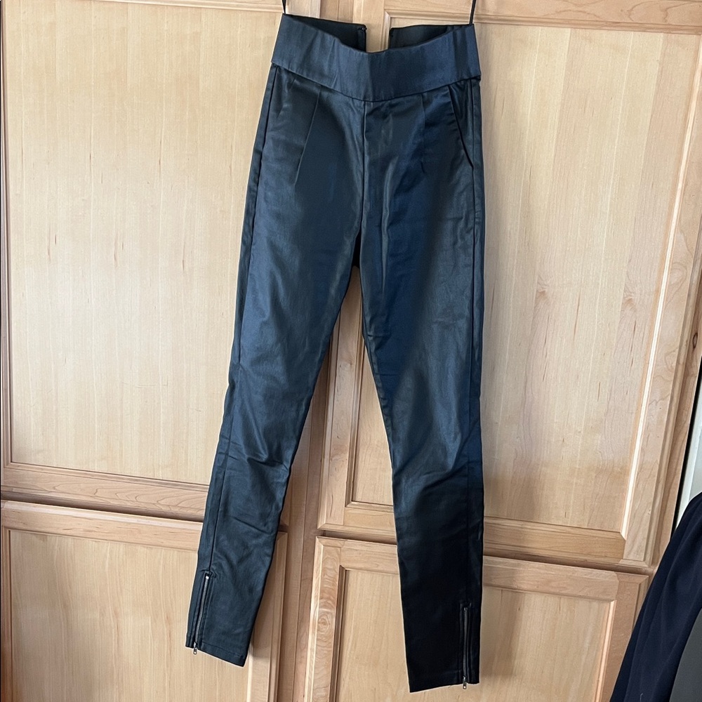 White Fox Black Faux Leather High-Waist Pants